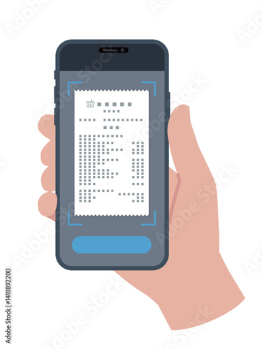 Smartphone in hand, scanning receipt,