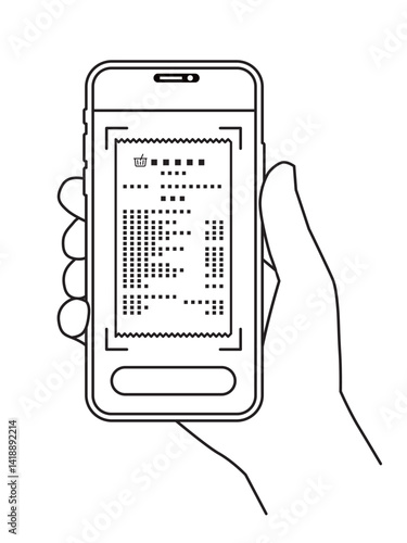 Smartphone in hand, scanning receipt, variable line width