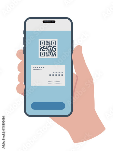 Smartphone in hand, business card exchange,