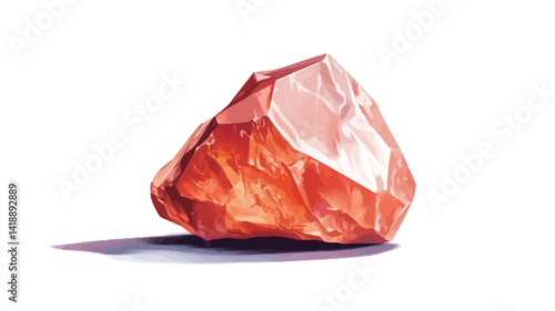 A digital illustration depicts an irregularly shaped deep red gemstone. The rendering shows a high level of detail, capturing the interplay of light and shadow.