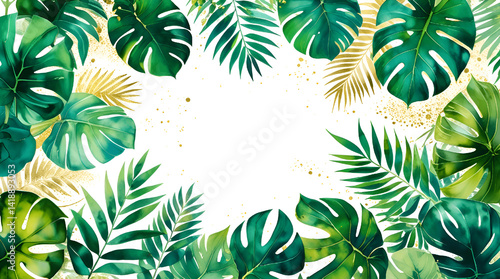 frame of tropical palm trees with white background vector illustration, Genarative AI © PrimePixels
