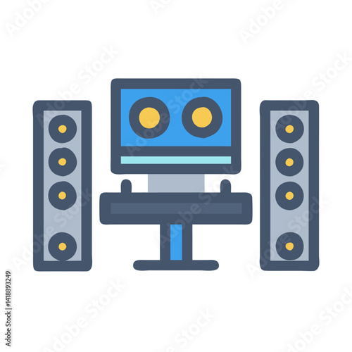 Illustration of stereo system with speakers and computer