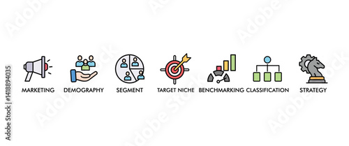 Market segmentation banner web icon vector illustration concept with icon of marketing, demography, segment, target niche, benchmarking, classification, strategy