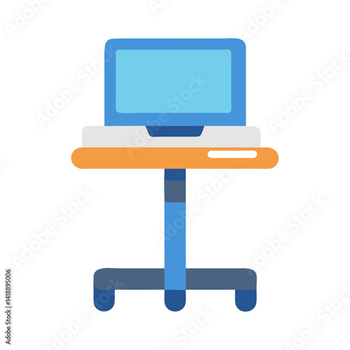 Laptop on Rolling Cart Icon on Black Background
