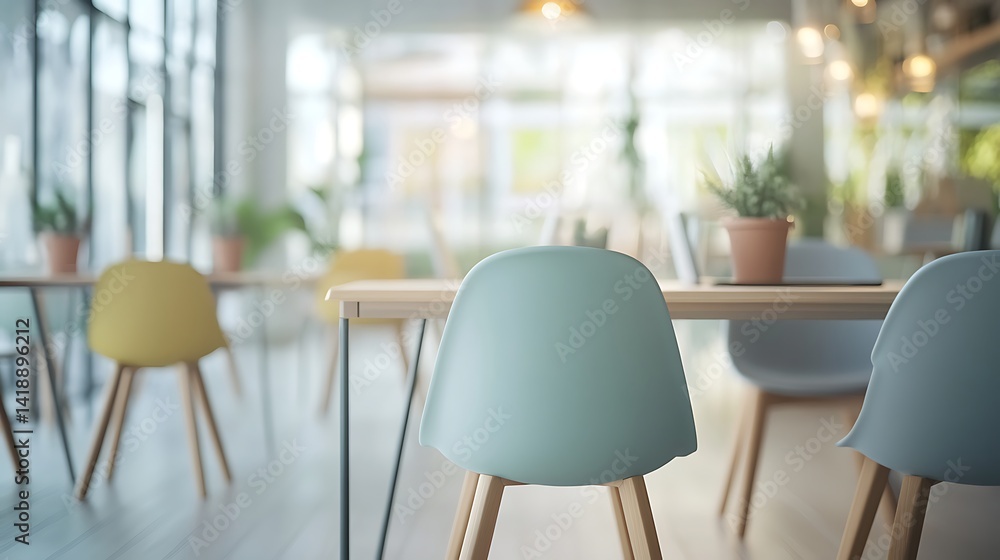 Fototapeta premium Modern white and blue open space office interior