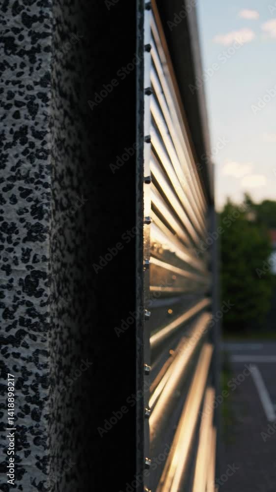 Steel roller door for warehouse security with granite wall background.
Steel roller door for warehouse security with granite wall background.