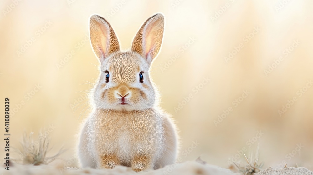 Fototapeta premium Adorable baby rabbit in a soft, golden light