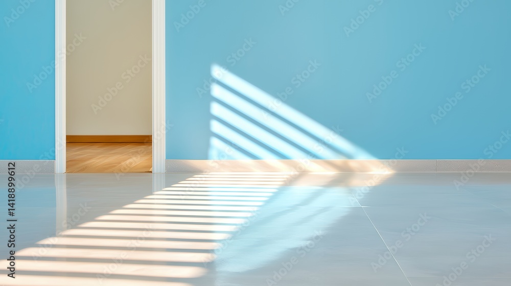 Obraz premium Interior light and shadow patterns on a blue wall