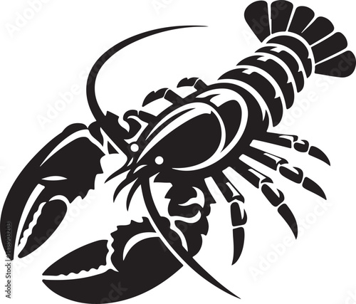 Silhouette vector of a lobster with claws extended, ideal for seafood menus, marine life themes, logos, and coastal design projects.
