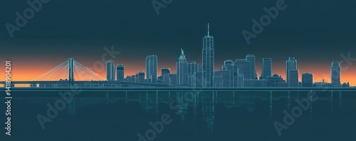 Minimalist Oakland City Skyline with Bridge and Modern Buildings