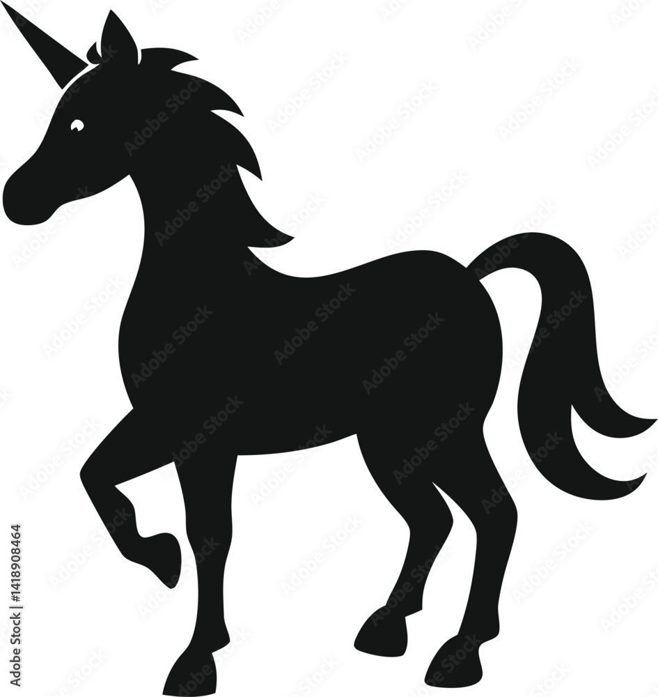 Fototapeta premium Black Silhouette of a Unicorn Standing Profile