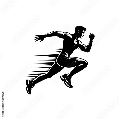 dynamic runner silhouette black white vector for fitness logo