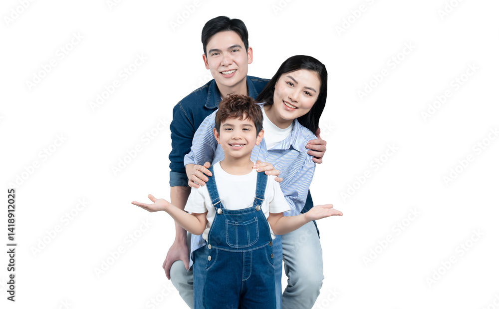 portrait of an asian family posing on a white background portrait of an asian family posing on a white background