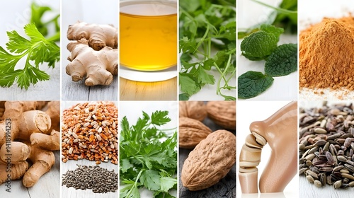 A vibrant digital featuring a collection of nutrient rich anti inflammatory foods including fruits vegetables and herbs with a glowing joint in the background