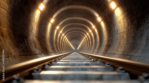 Long train tunnel perspective from tracks