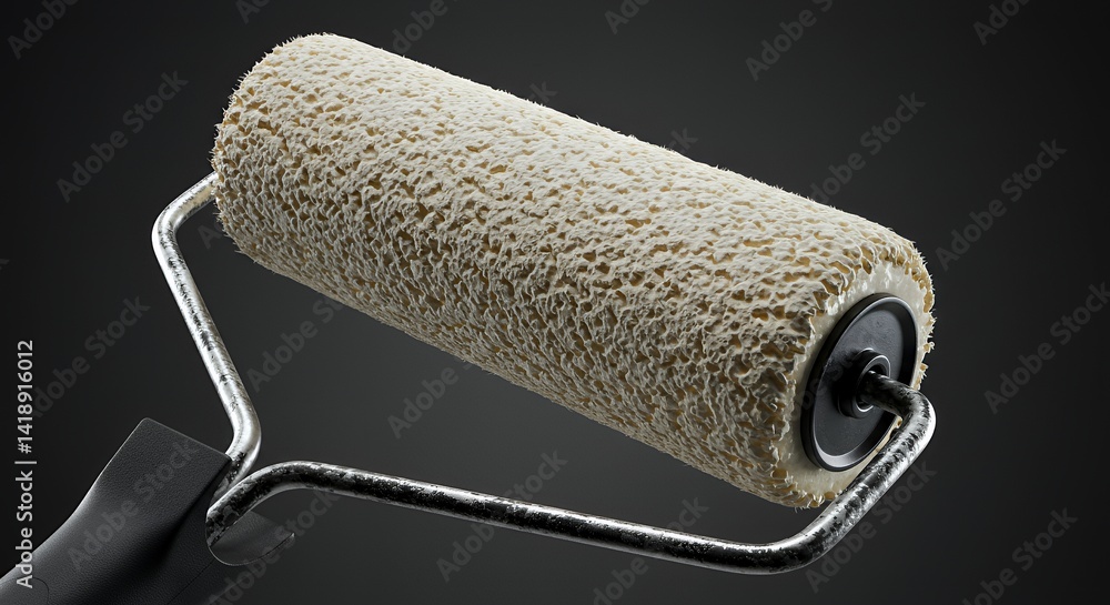 Obraz premium Beige Paint Roller on Dark Gray Background