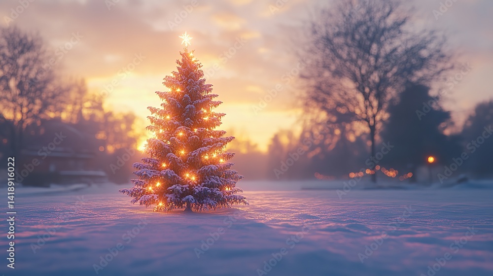 Naklejka premium Pink Frost-Covered Trees on a Snowy Path at Sunrise: Serene Winter Landscape