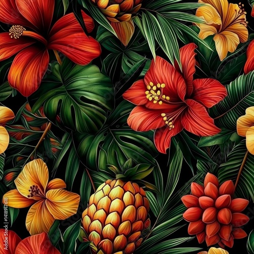 Wallpaper Mural Lush Jungle with Vibrant Floral Elements Torontodigital.ca