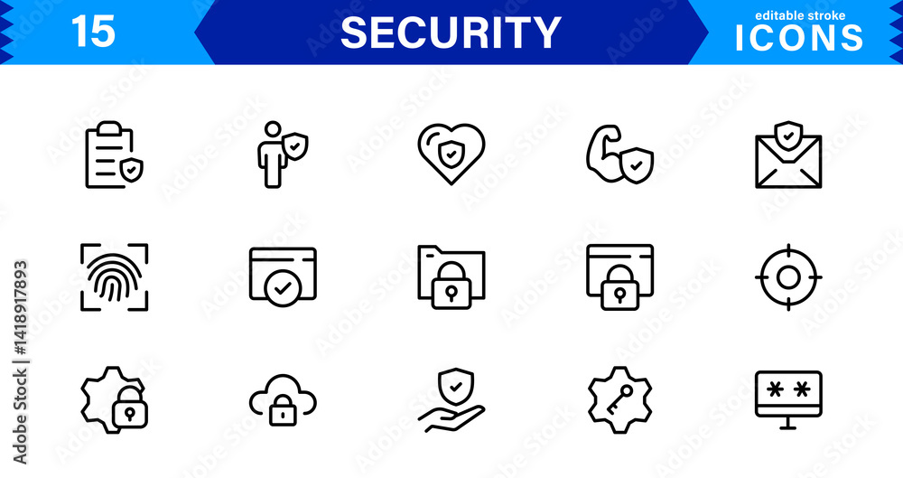 Fototapeta premium Modern Security Icon Set Vector Illustration. Featuring Essential Protection, Shield, and Lock Icons for Secure and Professional Design Projects.
