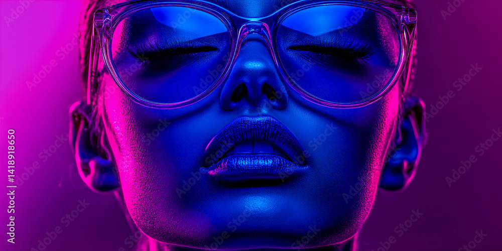 A vibrant and futuristic close-up portrait of a mannequin head bathed in neon blue and pink light, suggesting themes of artificiality and modern aesthetics. A vibrant and futuristic close-up portrait of a mannequin head bathed in neon blue and pink light, suggesting themes of artificiality and modern aesthetics.