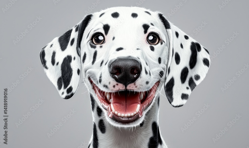 A joyful Dalmatian puppy displaying a cheerful smile. A joyful Dalmatian puppy displaying a cheerful smile.