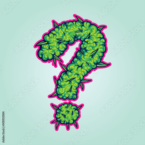 Cannabis bud texture monogram question mark symbol illustrations