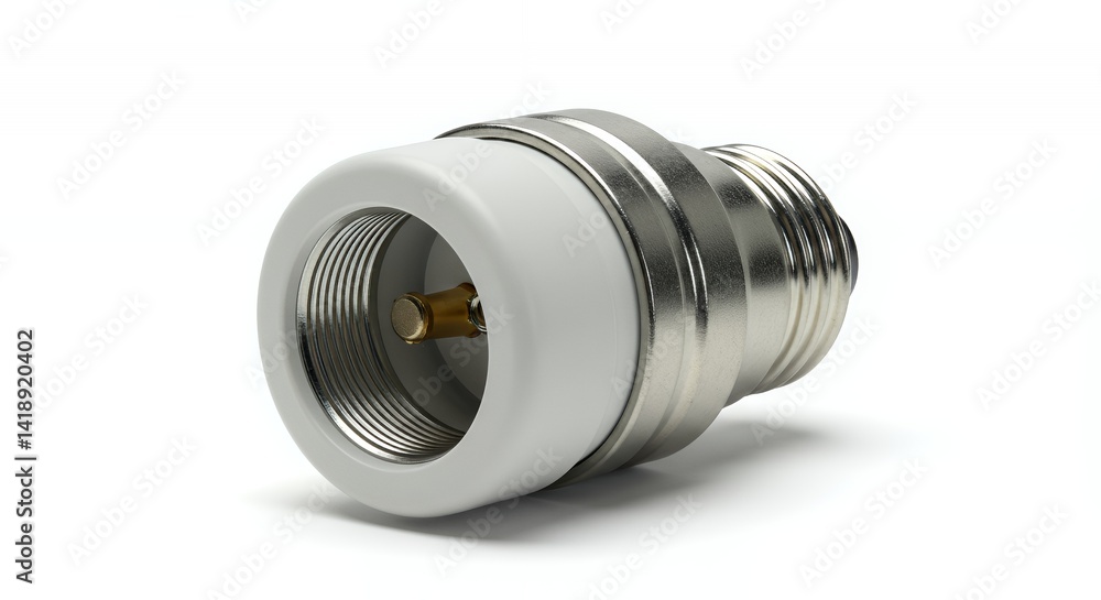 Metallic Bulb Socket with Ceramic Insulator on White Background Metallic Bulb Socket with Ceramic Insulator on White Background
