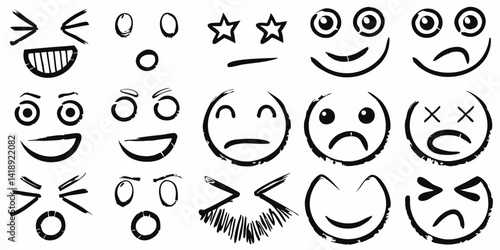 Hand Drawn Doodle Emoji Faces Vector, Black and White Sketch Emoticons Set, Cartoon Facial Expressions Vector Pack, Scribble Style Mood Faces Clipart, Funny Hand Drawn Emotions Vector Isolated