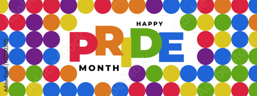 Pride Month Banner With Rainbow Gradient Ribbon Background. Celebrating Pride Month Web Banner Design. Trendy Pride Banner with Pride Month Text and Colorful Rainbow.