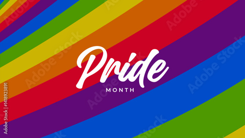 Pride Month Banner With Rainbow Gradient Ribbon Background. Celebrating Pride Month Web Banner Design. Trendy Pride Banner with Pride Month Text and Colorful Rainbow.