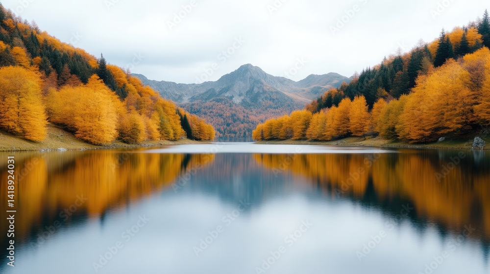 Obraz premium Autumn lake reflections in mountains