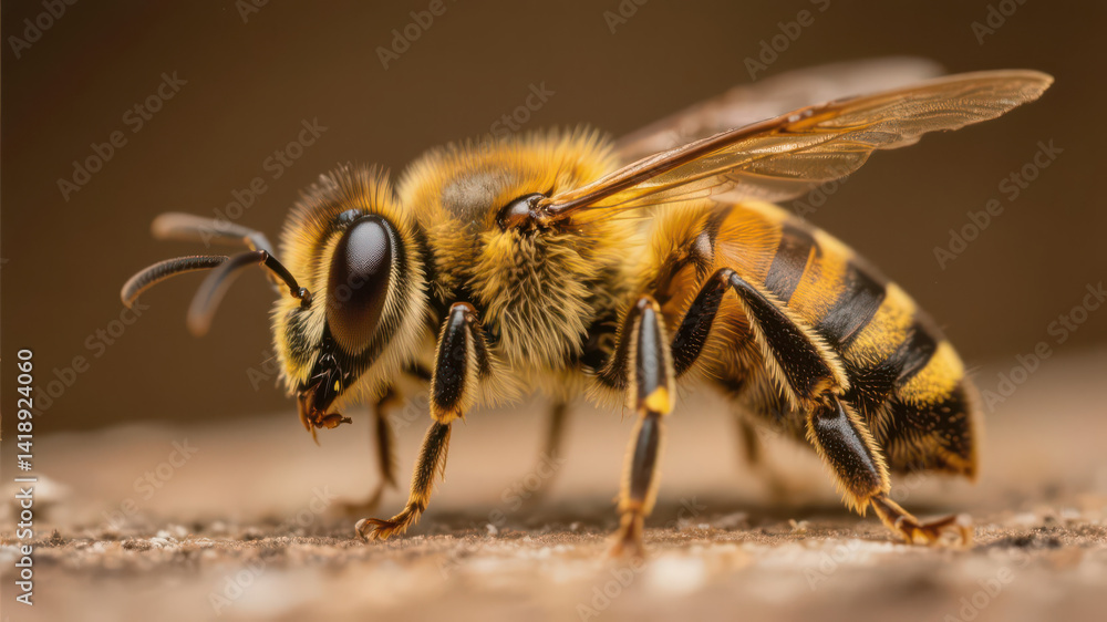 Detailed Bee Anatomy: Winged Insect with Structured Body and Leg Details. Close-Up View of Bee's Complex Physiology. Detailed Bee Anatomy: Winged Insect with Structured Body and Leg Details. Close-Up View of Bee's Complex Physiology.