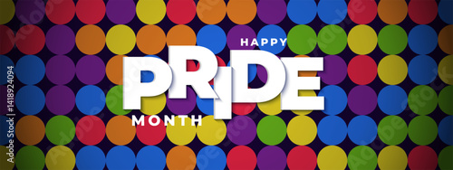 Pride Month Banner With Rainbow Gradient Ribbon Background. Celebrating Pride Month Web Banner Design. Trendy Pride Banner with Pride Month Text and Colorful Rainbow.