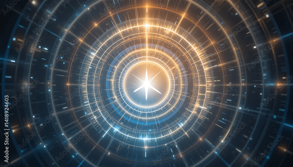 Vibrant light patterns radiate from a central star in a mesmerizing display Vibrant light patterns radiate from a central star in a mesmerizing display
