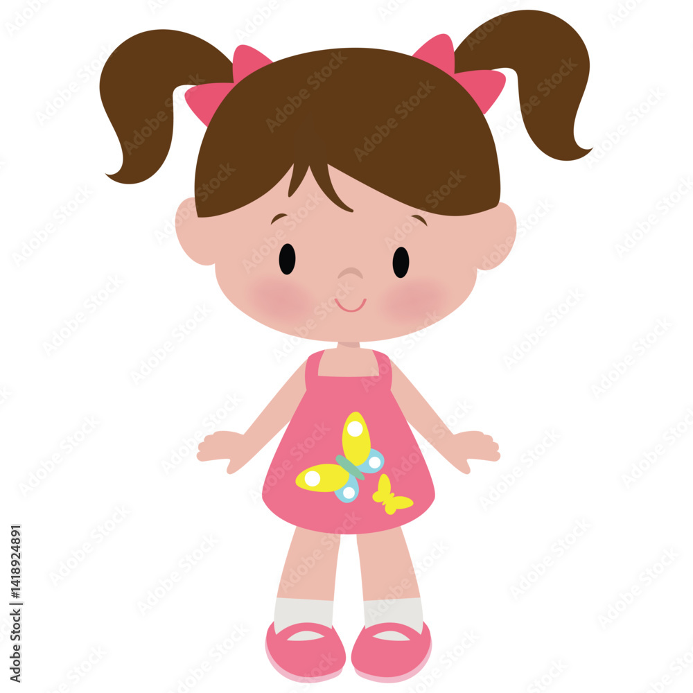 Cute little summer girl vector cartoon illustration Cute little summer girl vector cartoon illustration