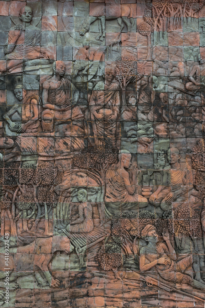 Buddhist relief sculpture depicting enlightenment temple artwork cultural heritage close-up artistic tradition Buddhist relief sculpture depicting enlightenment temple artwork cultural heritage close-up artistic tradition