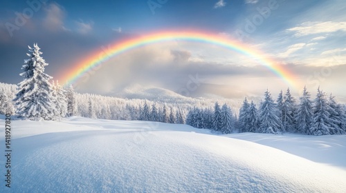 Wallpaper Mural Winter Wonderland: Majestic Rainbow Arcing Over Snow-Covered Mountains Torontodigital.ca