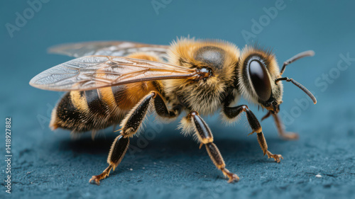 Bee Anatomy Exploration: Winged Insect's Structured Body and Leg Complexity. Magnified Insight into Bee's Intricate Physiology.