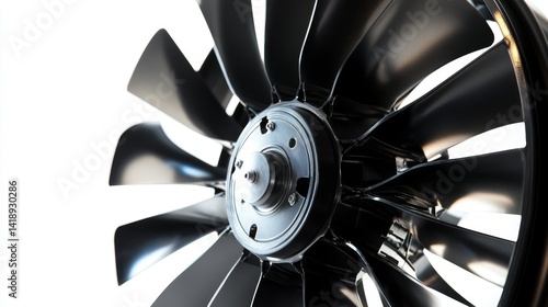 Obraz na płótnie An intricate close-up of a mechanical fan blade showcases its design and engineering. This image illustrates motion and air movement in action. Generative AI w salonie