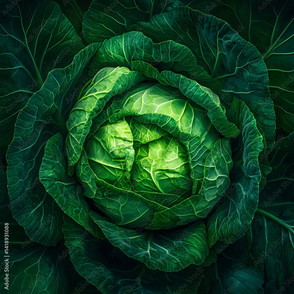 Obraz premium Vibrant Green Cabbage Vegetable Closeup Photography