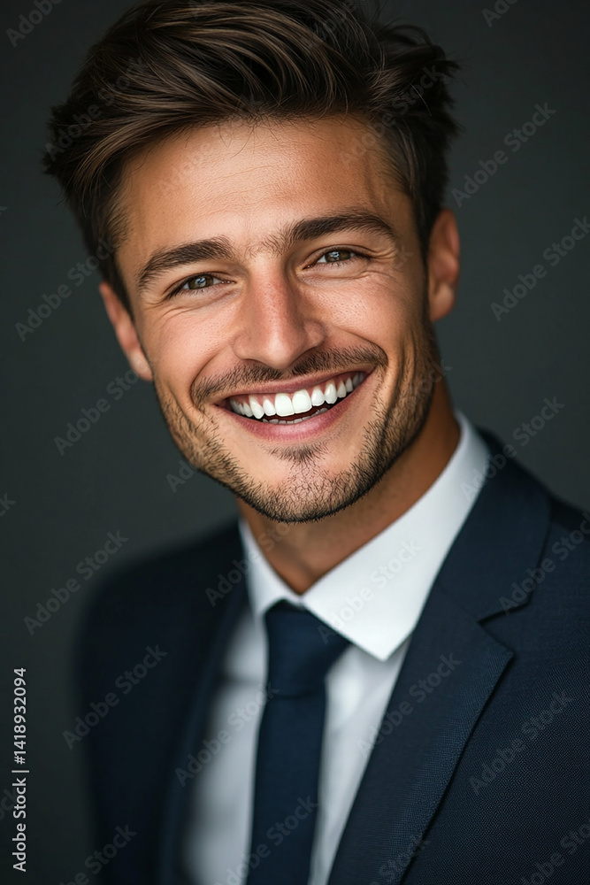 Close-up of a smiling business man, a handsome business tough guy Close-up of a smiling business man, a handsome business tough guy