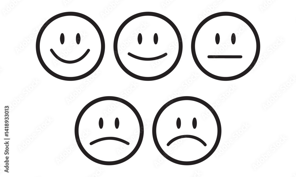 Customer rating emoji set. flat round outline style. Excellent, Good, Average, poor & bad reaction variations. for your products, apps, website and services. In vector EPS 10, PNG & jpeg file. vector Customer rating emoji set. flat round outline style. Excellent, Good, Average, poor & bad reaction variations. for your products, apps, website and services. In vector EPS 10, PNG & jpeg file. vector