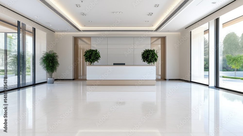 Fototapeta premium Modern, bright lobby reception area with large windows