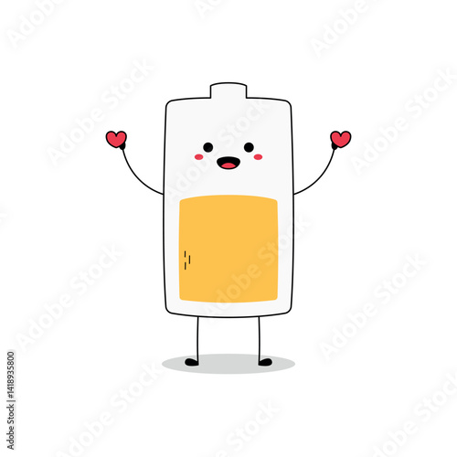 Cute Half Battery cartoon character spreading love doodle