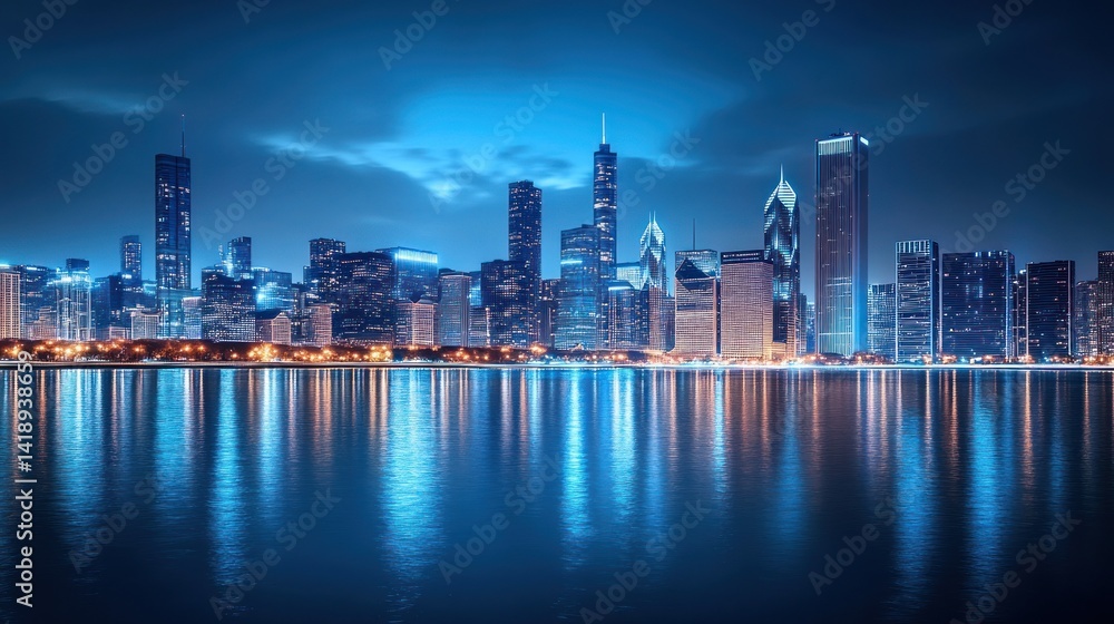 Fototapeta premium Chicago Skyline at Night: A Captivating Reflection