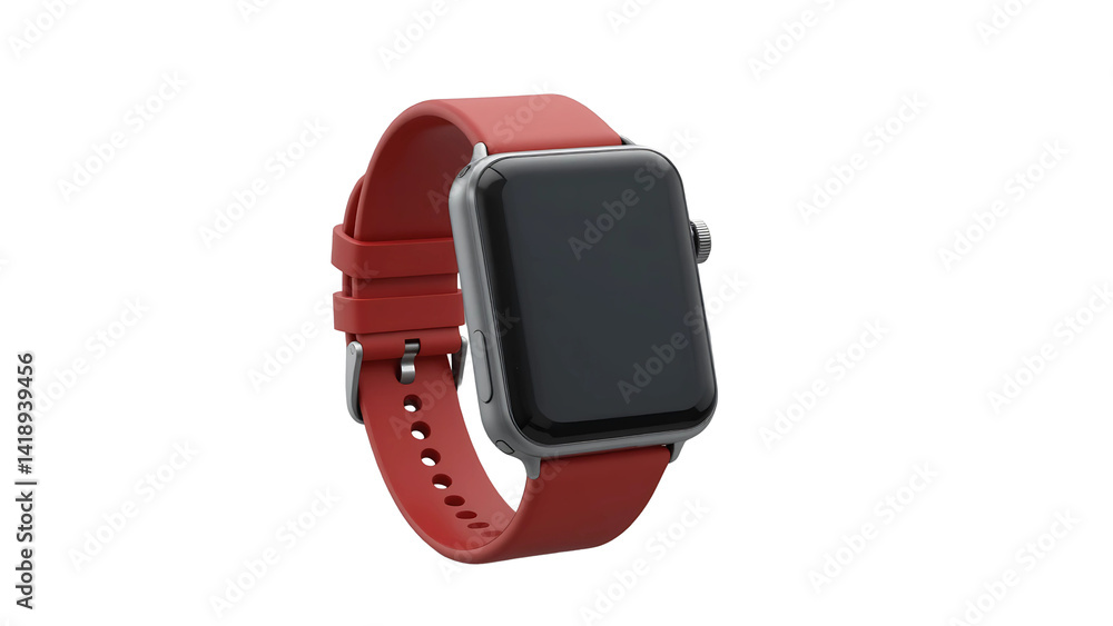 Smartwatch with red band fitness tracker wrist gadget tech wearable device health monitor accessory Smartwatch with red band fitness tracker wrist gadget tech wearable device health monitor accessory