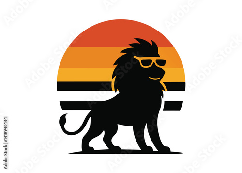 vintage summer lion wearing sunglasses graphic design