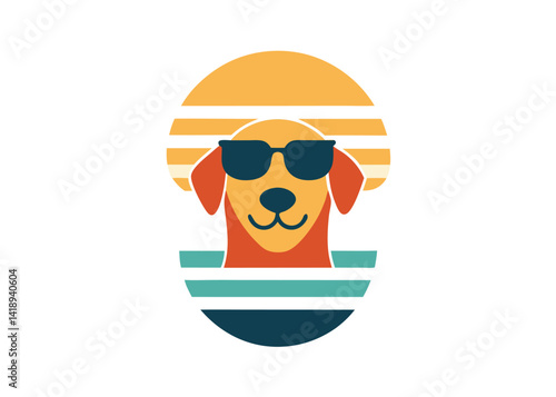 vintage dog silhouette wearing sunglasses on retro background