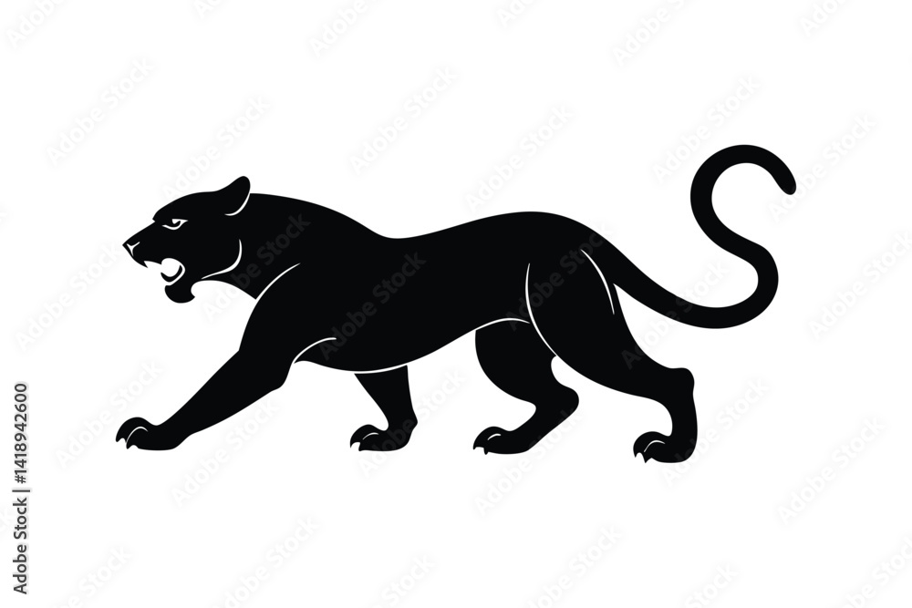 Obraz premium Silhouette art illustration of a pouncing panther with arched back and extended claws.eps