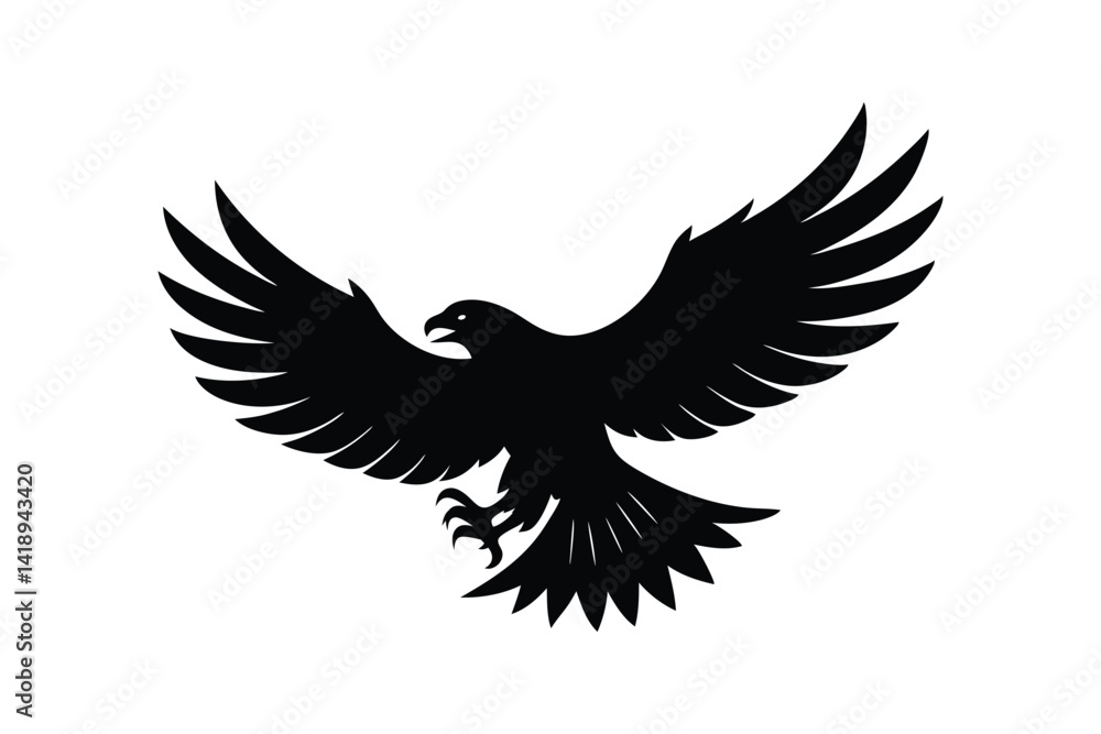Silhouette art illustration of an eagle in mid-flight with wings fully extended.eps Silhouette art illustration of an eagle in mid-flight with wings fully extended.eps